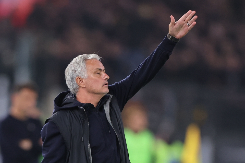 Roma's Portuguese coach Jose Mourinho reactsduring the Italian Serie A football match between AS Roma and Lecce on Nov ember 5, 2023 at the Olympic stadium in Rome. — AFP pic