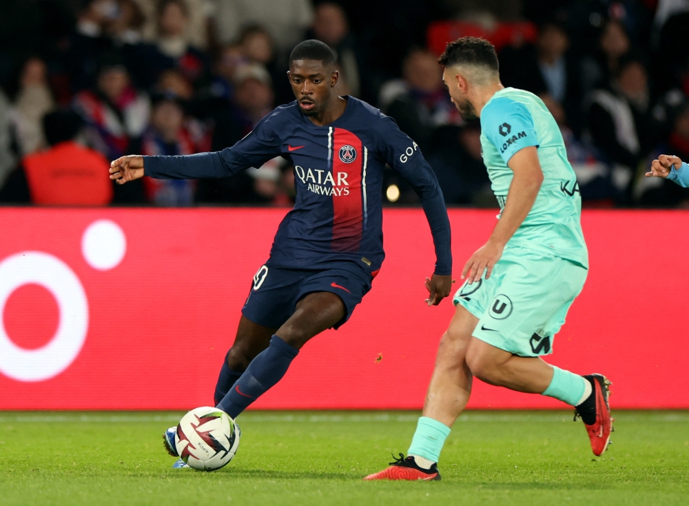 Paris St Germain’s Ousmane Dembele in action in a match against Montpellier at Parc des Princes, Paris, France, November 3, 2023. — Reuters pic 