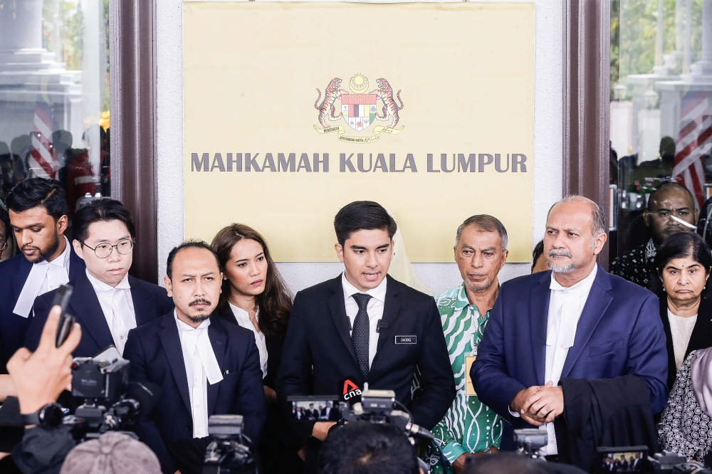 Muda president Syed Saddiq Syed Abdul Rahman speaks to the press after the verdict was delivered on his case at Kuala Lumpur High Court, November 9, 2023. ― Picture by Sayuti Zainudin