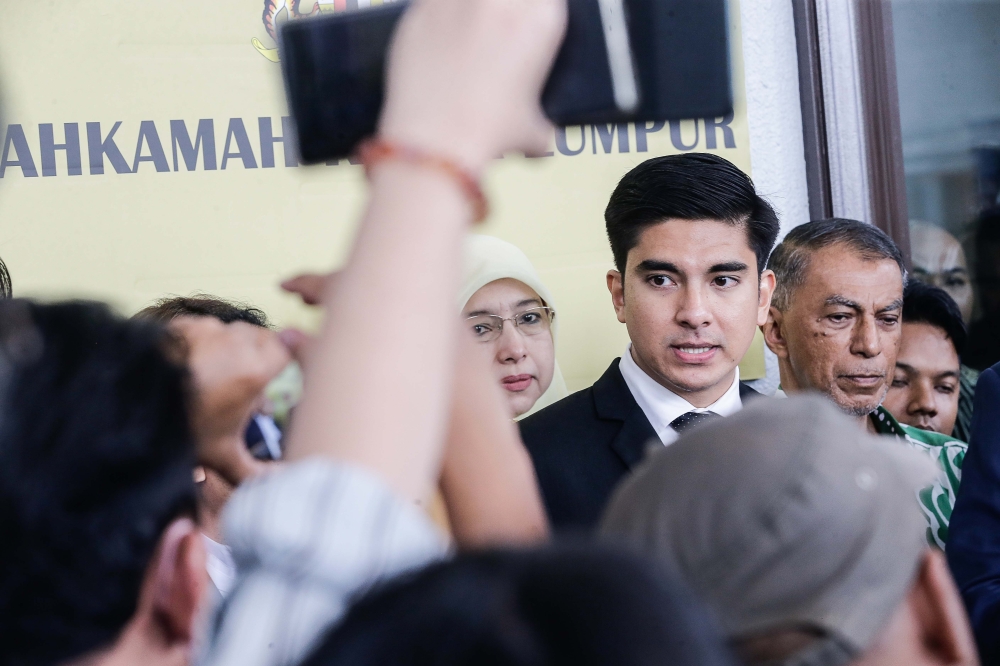 Muda president Syed Saddiq Syed Abdul Rahman speaks to the press after the verdict was delivered on his case at the Kuala Lumpur High Court November 9, 2023. ― Picture by Sayuti Zainudin