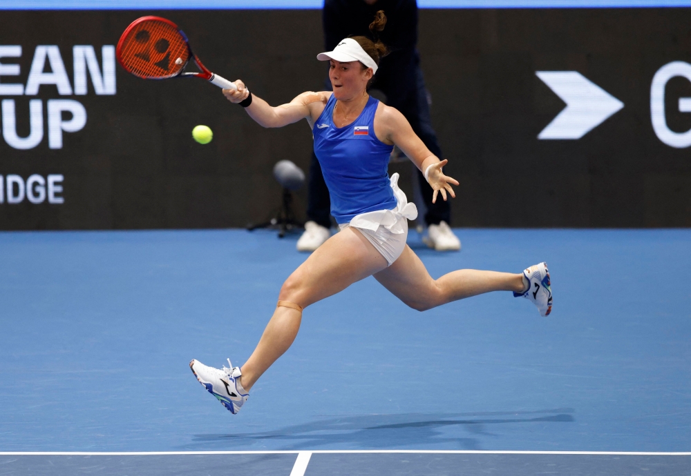 Slovenia’s Tamara Zidansek in action during her singles match against Kazakhstan’s Yulia Putintseva at Estadio de La Cartuja, Seville, Spain, November 10, 2023. — Reuters pic 