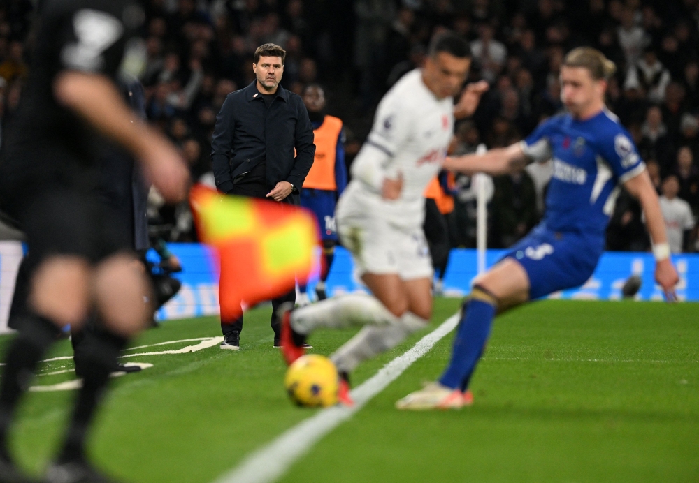 Chelsea head coach Mauricio Pochettino watches the play during the English Premier League football match between Tottenham Hotspur and Chelsea at Tottenham Hotspur Stadium in London, on November 6, 2023. — AFP pic 