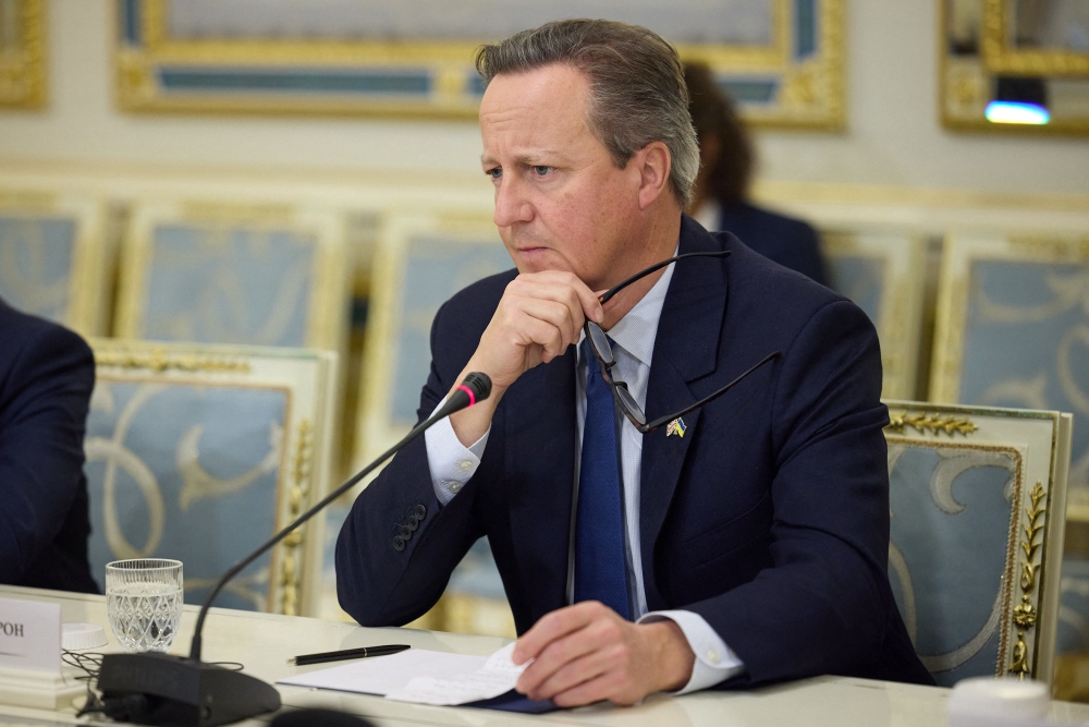 This handout photograph taken and released by Ukrainian Presidential press service on November 16, 2023 shows British Foreign Secretary David Cameron attending a meeting with Ukraine’s President in Kyiv. — Handout by Ukrainian Presidential Press Service via AFP