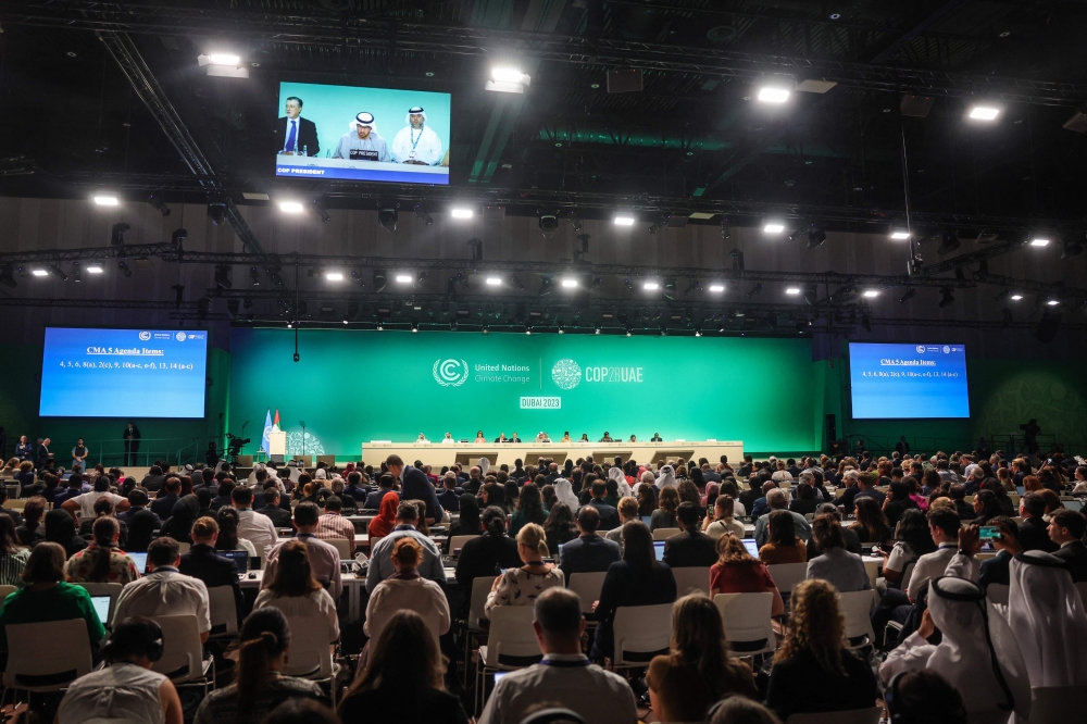 Participants attend a COP28 a plenary session at the United Nations climate summit in Dubai on December 13, 2023. — AFP pic