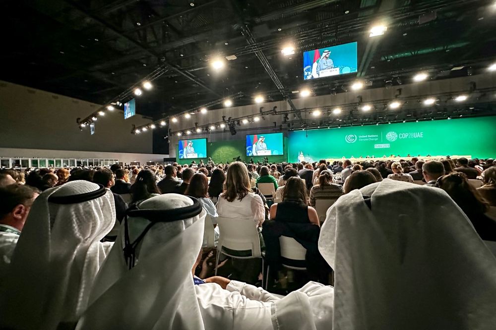 Participants attend a COP28 a plenary session at the United Nations climate summit in Dubai on December 13, 2023. — AFP pic