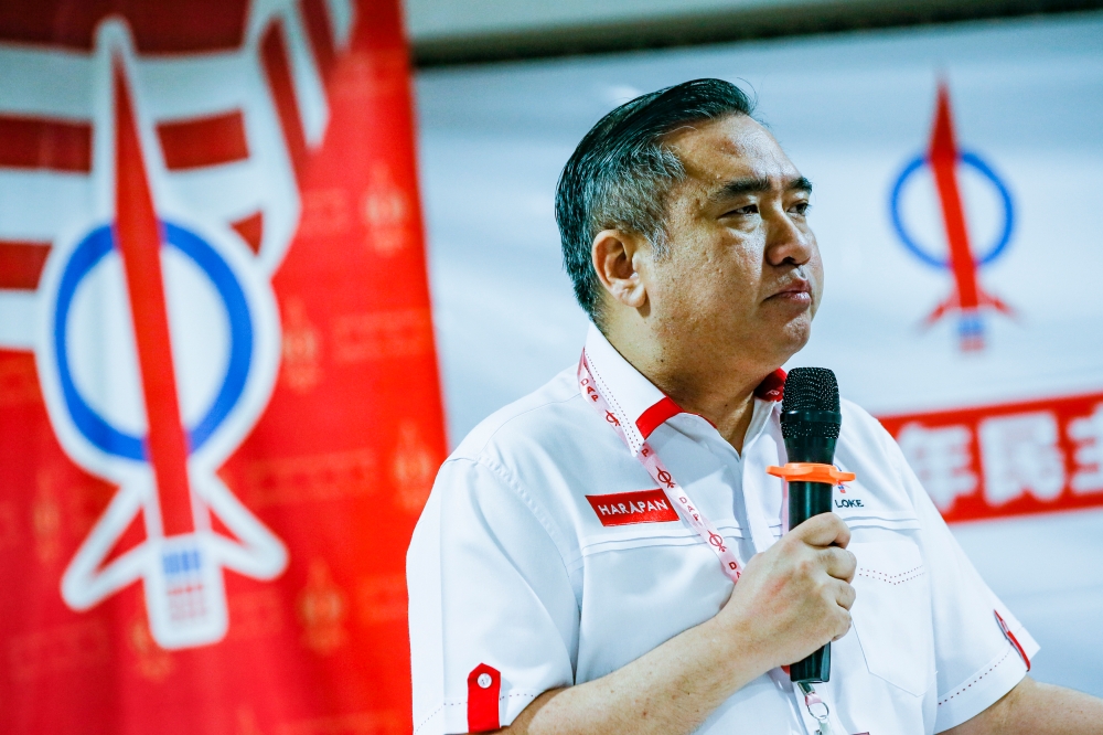 DAP Secretary General Antony Loke Siew Fook delivering his speech at the DAP Federal Territory 2023 Annual Convention at DAP headquarters in Kuala Lumpur, December 17, 2023. — Picture by Hari Anggara.