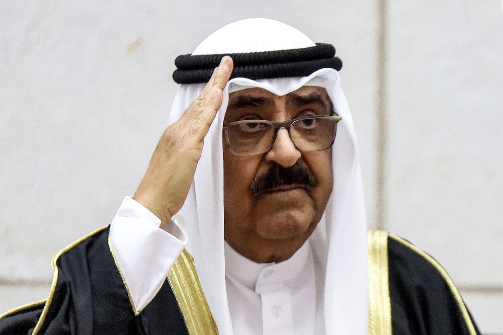 Kuwait’s Crown Prince and deputy Emir Sheikh Meshal al-Ahmad al-Jaber al-Sabah gestures as he arrives to deliver a speech during the opening ceremony of the 17th parliamentary term at the National Assembly (parliament) in Kuwait City on October 31, 2023. Kuwait saw a quick transition to a new emir on December 16, 2023 following the death at 86 of Sheikh Nawaf al-Ahmad Al-Sabah, who was succeeded by his half-brother, Sheikh Meshal, state television reported. — AFP pic