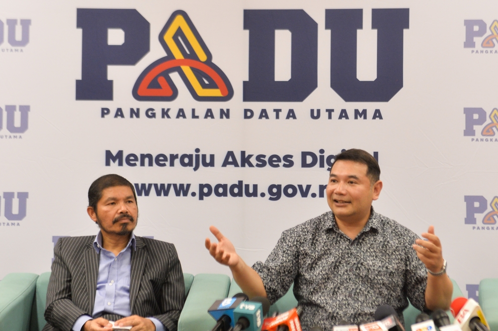 Economy Minister Rafizi Ramli said all data used by Padu is still governed by existing Acts of the respective government departments or agencies. — Picture by Miera Zulyana