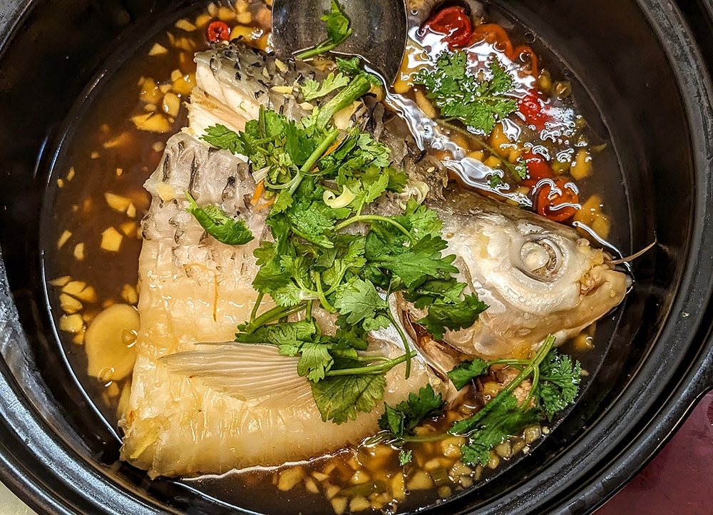 Steamed Sultan fish in yellow wine, a gem of a dish from Fatt Hei Len Restaurant.