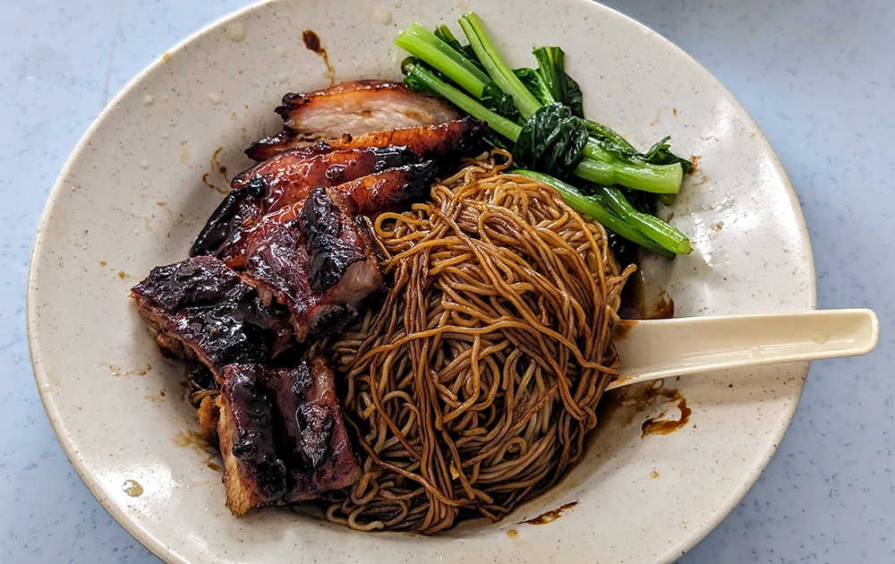 'Wantan mee' at Lam Kee Wantan Noodles come with amazing barbecued pork ribs.