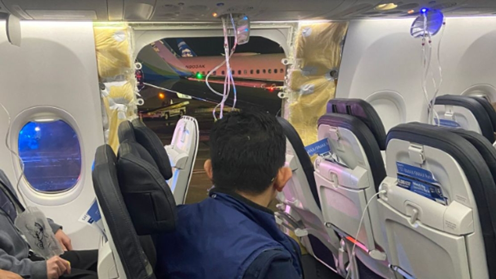 Friday’s structural failure of the Alaska Airline-operated plane left a rectangular hole in an area of fuselage reserved for an optional extra door, but which is disactivated on Alaska’s aircraft and fitted with a special door replacement ‘plug.’ — Picture from social media 