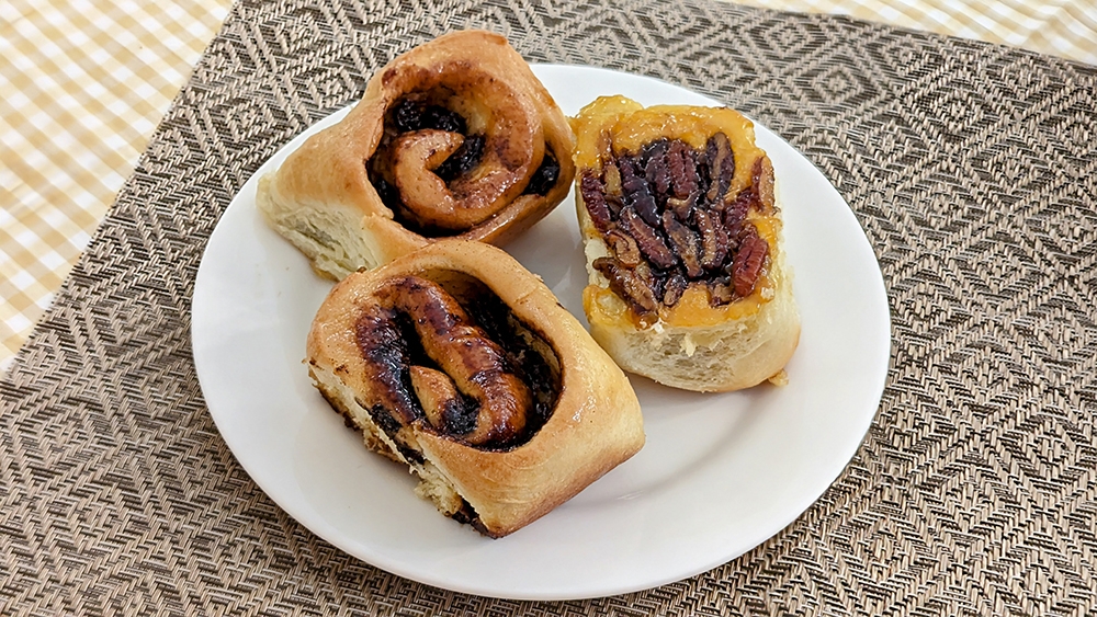 The trio of cinnamon rolls: pecan is best.