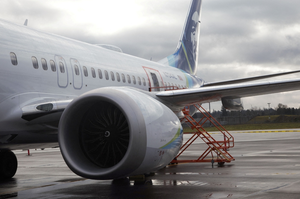 The fuselage plug area of Alaska Airlines Flight 1282 Boeing 737-9 MAX, which was forced to make an emergency landing with a gap in the fuselage, is seen during its investigation by the National Transportation Safety Board (NTSB) in Portland, Oregon January 7, 2024. — NTSB handout pic via Reuters