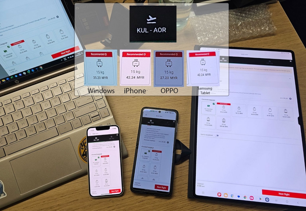 We saw four different fee amounts on four different devices for the same flight departing at the same time! — SoyaCincau pic 