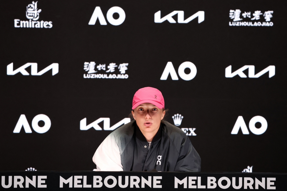 Poland's Iga Swiatek takes part in a press conference on day seven of the Australian Open tennis tournament in Melbourne on January 20, 2024. — AFP pic