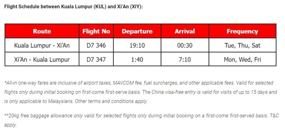 AirAsia X scheduled flights from Kuala Lumpur to Xi’An. — SoyaCincau pic 