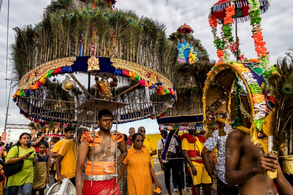 A devotee carrying 'kavadi' during Thaipusam celebrations at Batu Caves on February 5, 2023. — Picture by Firdaus Latif