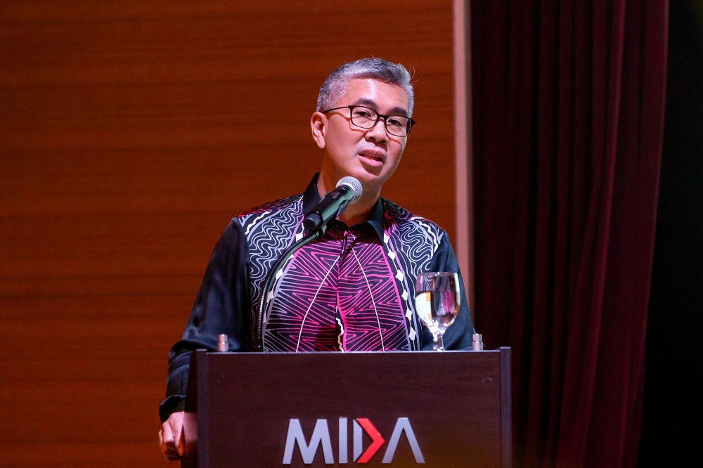 Minister of Investment, Trade and Industry Tengku Datuk Seri Zafrul Abdul Aziz speaking at MIDA Annual Media Conference (AMC) 2024 in Kuala Lumpur February 29, 2024. — Picture By Firdaus Latif