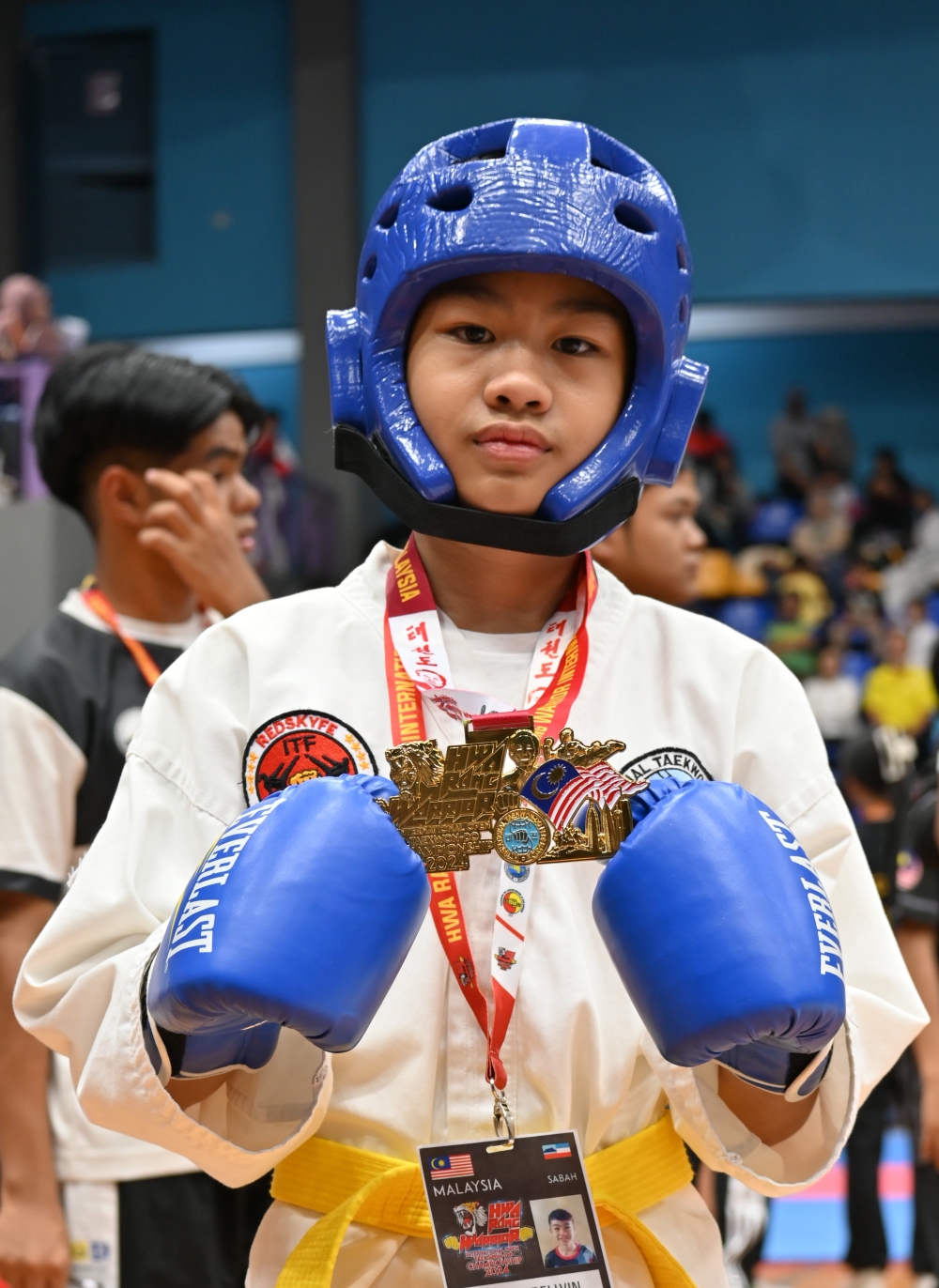 Leonel Bellvin, 12, poses with the gold medal he won in the men’s kyorugi (combat) event, competing in the 38-45kg category for the 11-to-12 age group at the 2024 Hwarang Warrior International Taekwondo Championship in Kuala Lumpur March 1, 2024. — Bernama pic