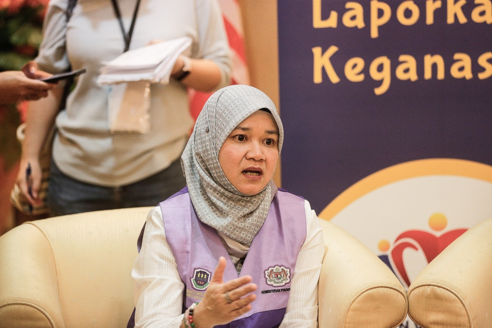 Education Minister Fadhlina Sidek encouraged teachers not to feel scared in making reports on sexual crimes as they would not get in trouble for doing so. — Picture by Sayuti Zainudin