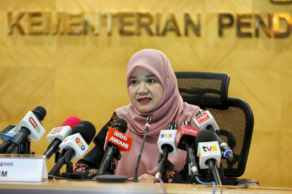 Education Minister Fadhlina Sidek speaks during a press conference in Putrajaya March 18, 2024. — Picture by Choo Choy May