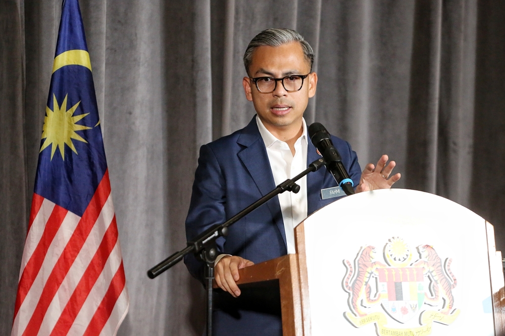 Communications Minister Fahmi Fadzil speaks during a press conference in Kuala Lumpur March 22, 2024. — Picture by Choo Choy May