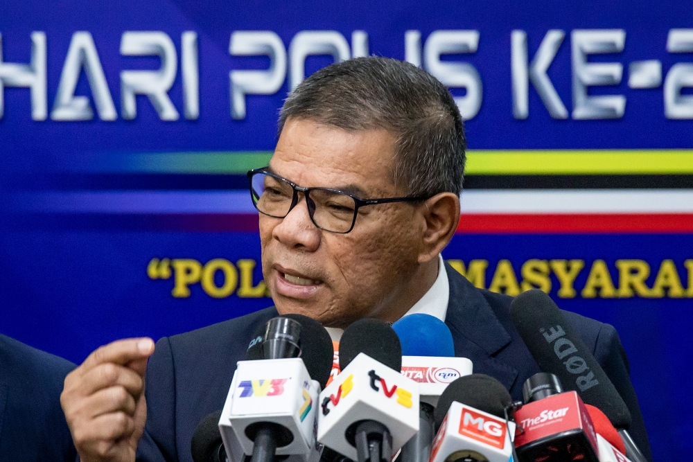 Home Minister Datuk Seri Saifuddin Nasution Ismail speaks during a press conference at the 217th Police Day Commemoration Celebration 2024 at Police Training Centre (Pulapol) in Kuala Lumpur March 25, 2024. — Picture by Firdaus Latif