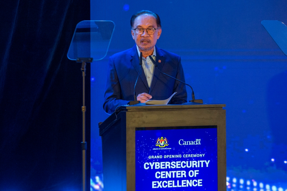 Prime Minister Datuk Seri Anwar Ibrahim says the opening of BlackBerry’s Cybersecurity Centre of Excellence (CCoE) to upskill Malaysian workers will help the country to meet its target of 25,000 cybersecurity professionals by next year. ― Picture by Shafwan Zaidon