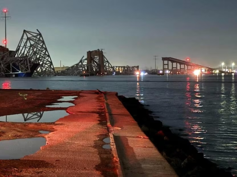 A view of the Francis Scott Key Bridge after it collapsed, in Baltimore in this picture released on March 26, 2024. — Harford County MD Fire & EMS handout via Reuters 