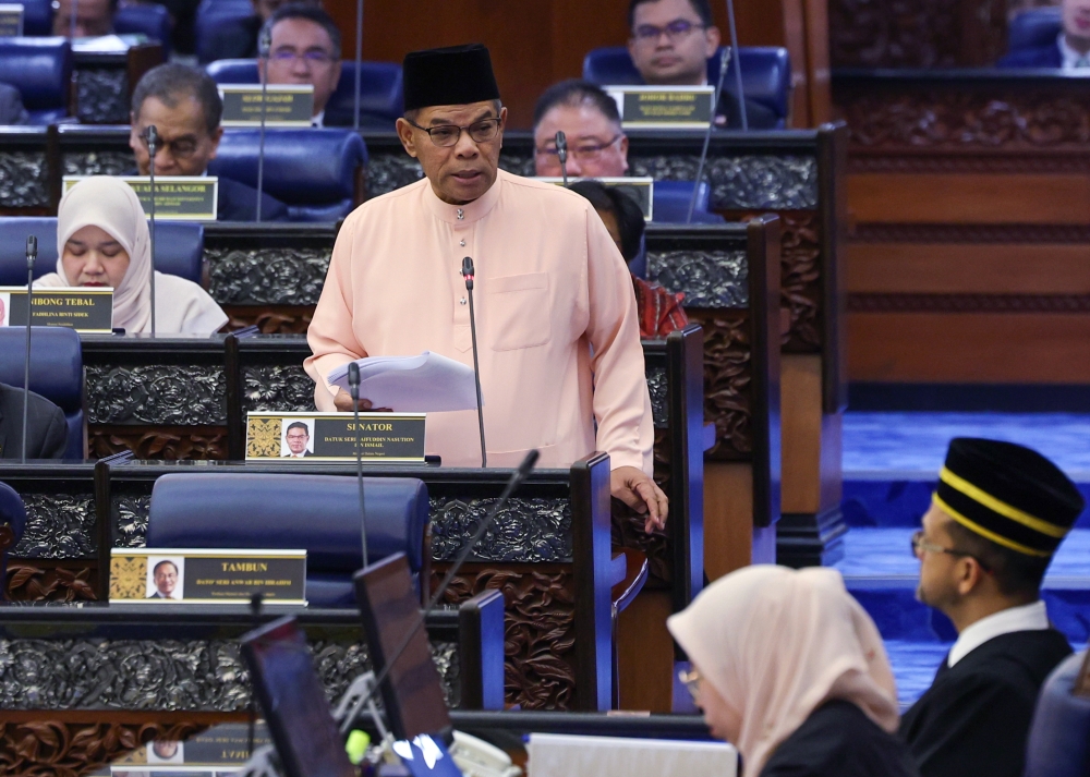 In his speech when tabling a Bill to amend citizenship laws in the Federal Constitution, Home Minister Datuk Seri Saifuddin Nasution Ismail explained the government’s proposed amendments, including to change a condition for Malaysia-born children to be entitled to Malaysian citizenship. — Bernama pic 