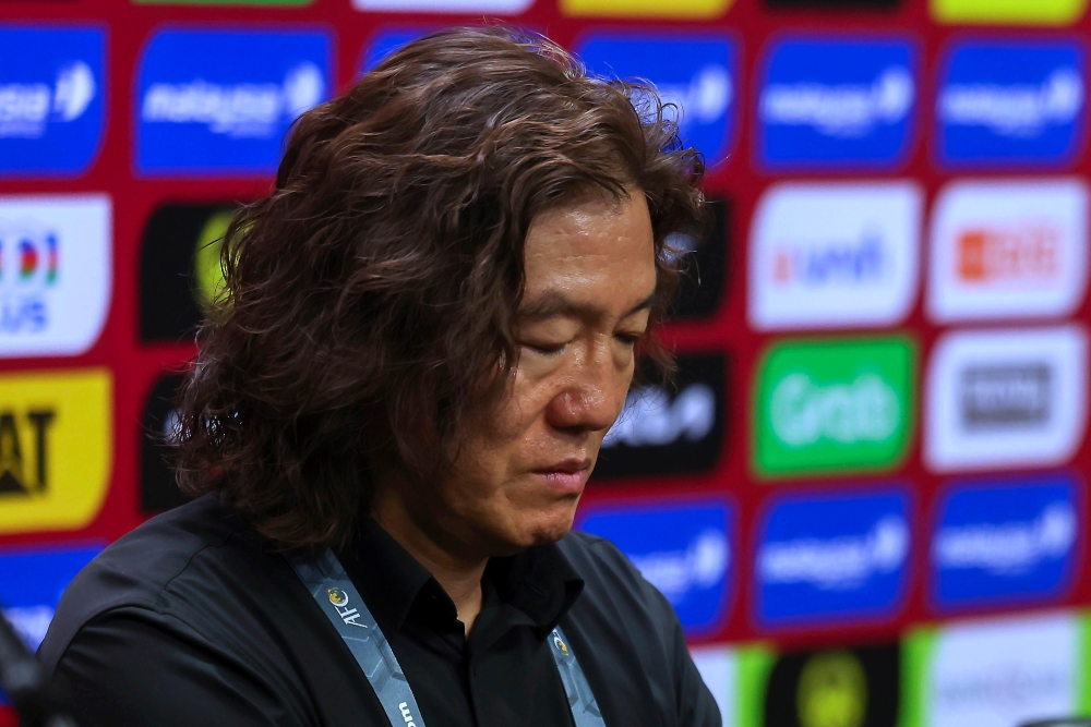 Harimau Malaya head coach Kim Pan Gon is seen during a press conference after losing to the Omani team in the Group D match for the 2026 World Cup and 2027 Asian Cup Qualifiers between Malaysia and Oman at the Bukit Jalil National Stadium March 26, 2024. — Bernama pic