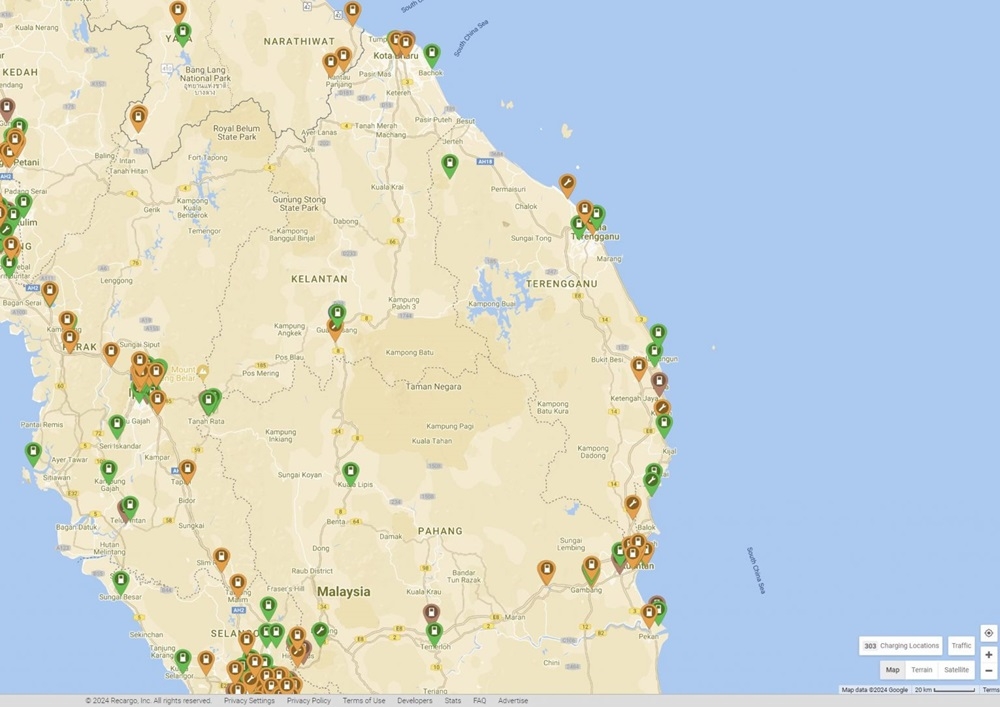 There’s a lack of available DC chargers along the Gua Musang route to Kota Baru. — Plugshare pic via SoyaCincau 