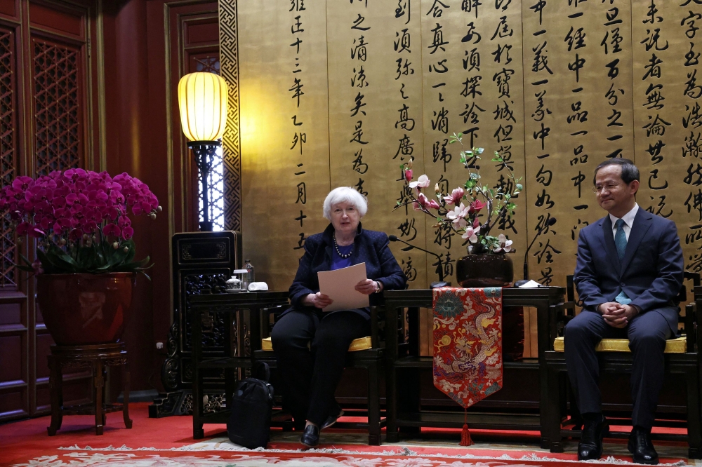 US Treasury Secretary Janet Yellen attends a meeting with Beijing Mayor Yin Yong in Beijing, China April 7, 2024. — Reuters pic