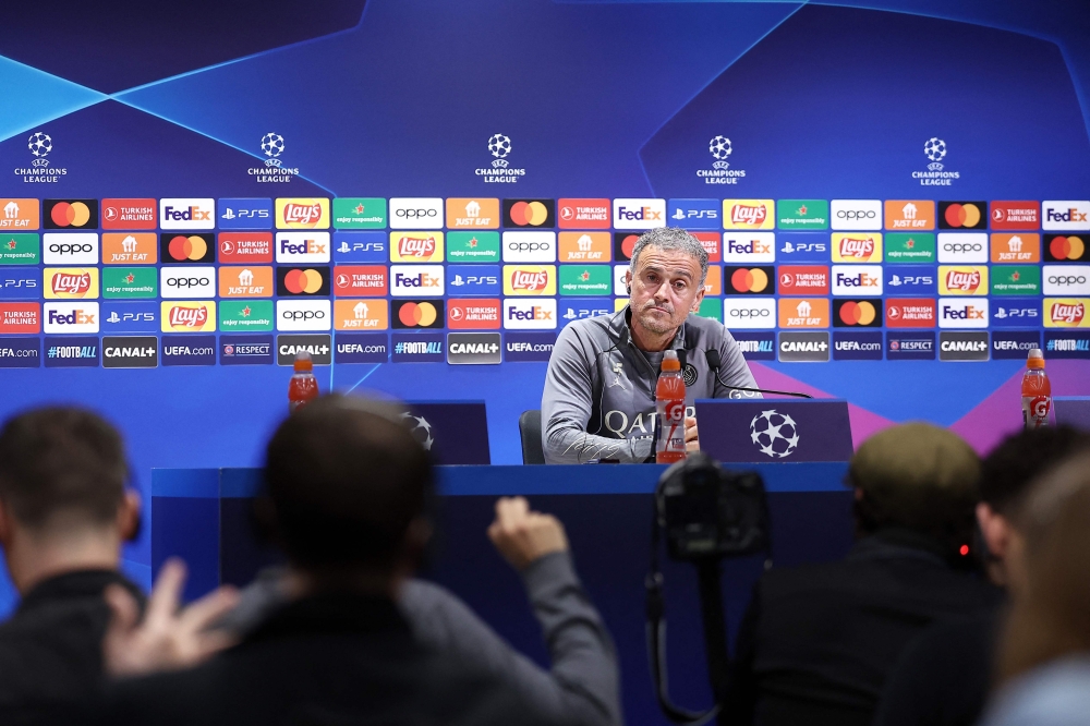 Paris Saint-Germain's Spanish head coach Luis Enrique gives a press conference in Poissy, west of Paris April 9, 2024. — AFP pic