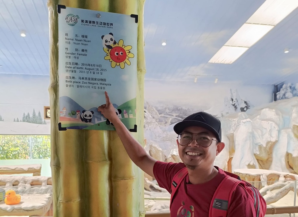 Malaysian panda caretaker Akmal Hadi Samsuddin travelled all the way from Kuala Lumpur to Nanjing Ziqing Lake Wildlife World in Nanjing, Jiangsu province, on April 25, where Nuan Nuan currently lives. — Picture via Facebook/Akmal Hadi Samsuddin