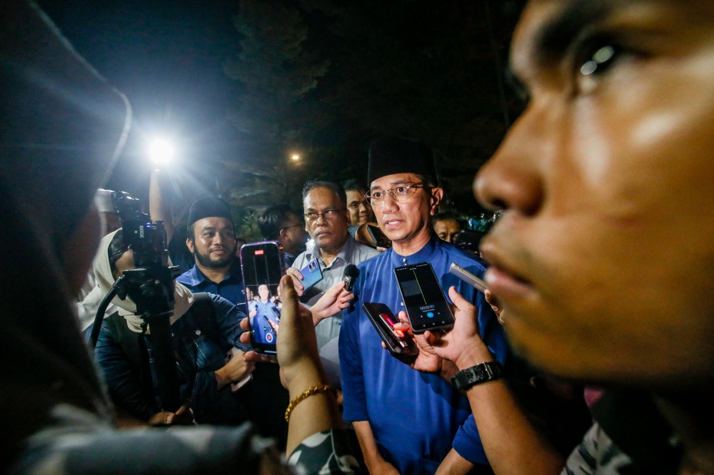 Selangor's Perikatan Nasional chief Datuk Seri Azmin Ali speaks to the media during the Ceramah Umum Perikatan Nasional in Kuala Kubu Baru April 30, 2024. 