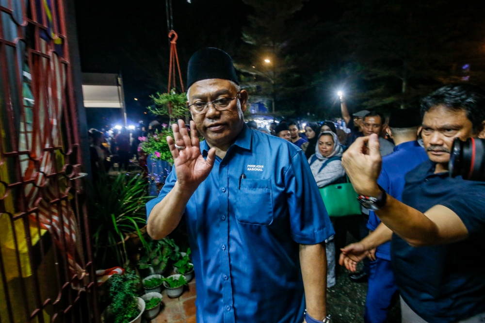 Former Selangor Umno chief Tan Sri Noh Omar, during the Ceramah Umum Perikatan Nasional in Kuala Kubu Baru April 30, 2024. 