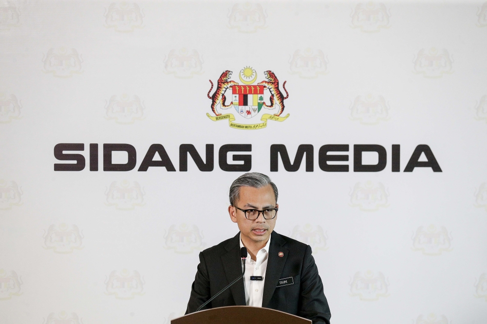 Communications Minister Fahmi Fadzil speaks at a press conference in Putrajaya, May 15, 2024. — Picture by Sayuti Zainudin 