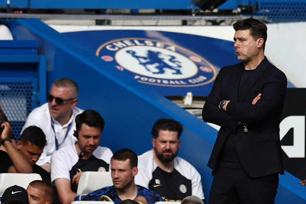 Chelsea's Argentinian head coach Mauricio Pochettino reacts during the English Premier League football match between Chelsea and Bournemouth at Stamford Bridge in London on May 19, 2024. — AFP pic