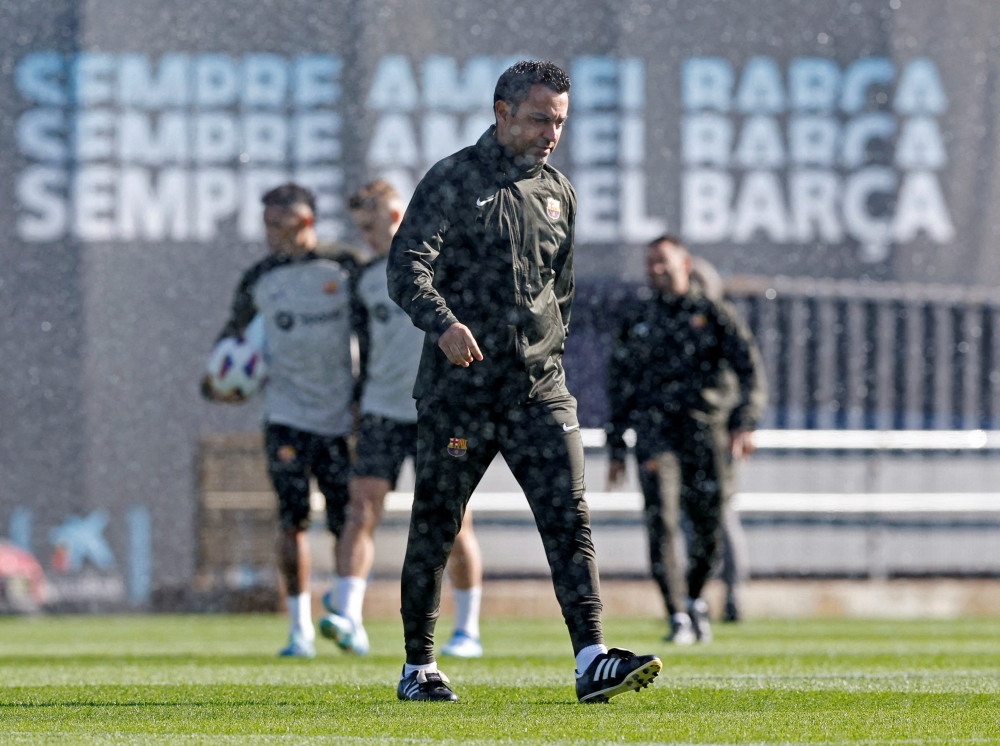 Barcelona coach Xavi Hernandez during training at Ciutat Esportiva Joan Gamper, Barcelona, November 3, 2023. Barcelona sacked coach Hernandez on Friday after the Catalan giants failed to win a trophy this season but just weeks since he and club president Joan Laporta agreed he would stay in the post. — Reuters pic 