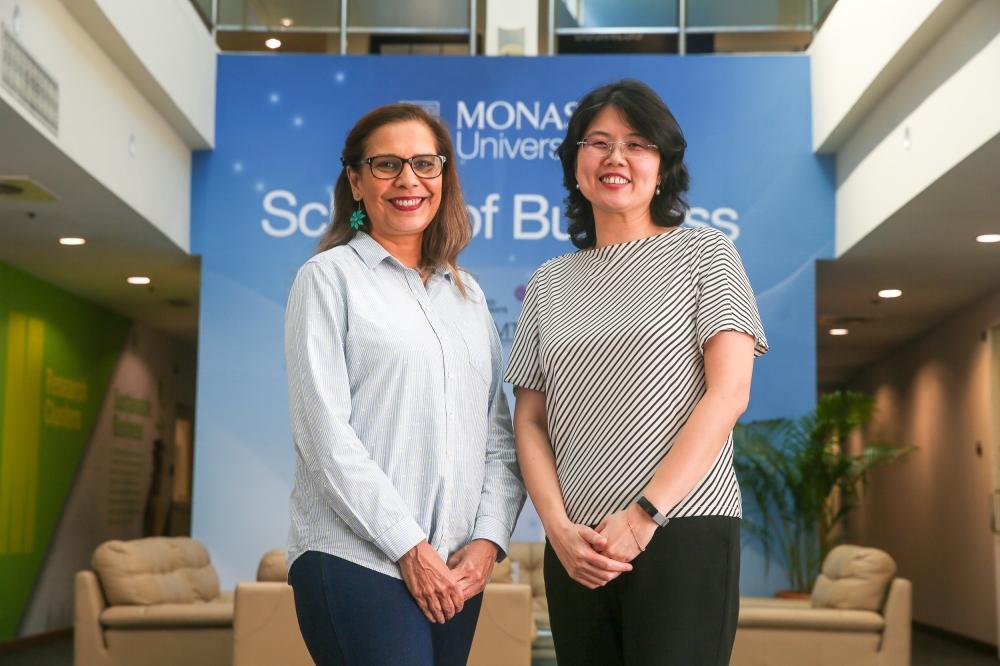 Monash University Malaysia’s Director of Graduate Research Programmes and senior lecturer Sharon Koh and Head of Department of Marketing and senior lecturer Juliana French pose for a picture at Monash University May 17, 2024. — Picture by Choo Choy May .