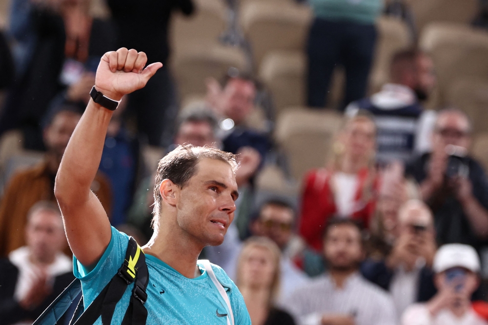 Spain's Rafael Nadal gestures as he leaves the court after losing against Germany's Alexander Zverev in their men's singles match on Court Philippe-Chatrier on day two of The French Open tennis tournament at The Roland Garros Complex in Paris May 27, 2024. — AFP pic