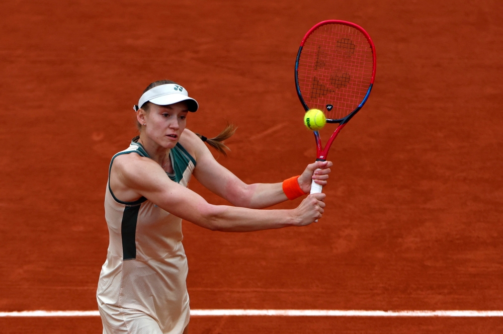 Kazakhstan’s Elena Rybakina in action during her first round match against Belgium’s Greet Minnen at Roland Garros, Paris, May 28, 2024. — Reuters pic 