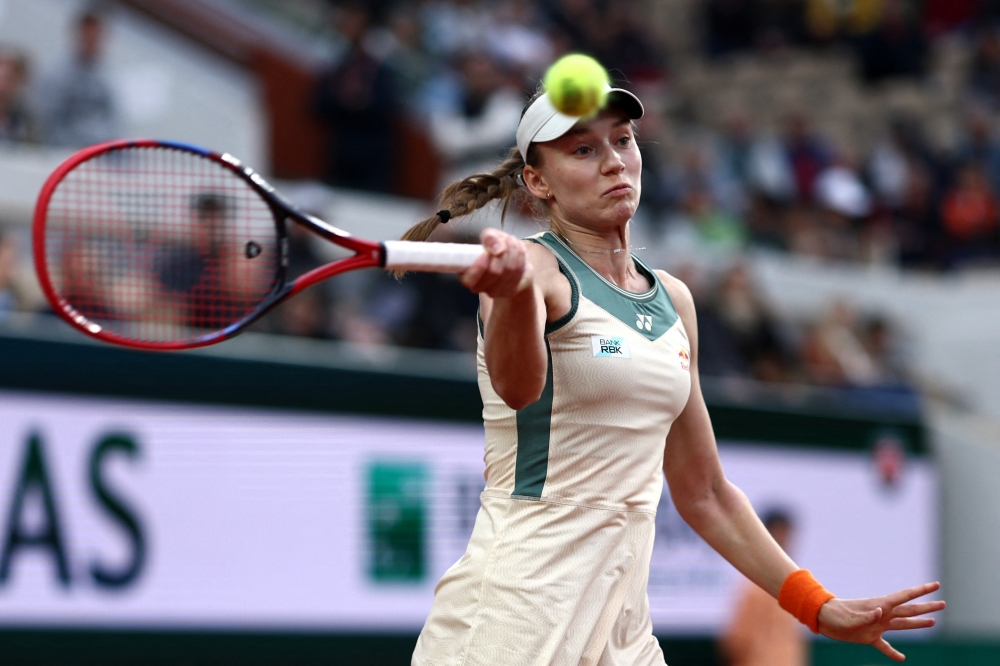 Kazakhstan’s Elena Rybakina in action during her second round match against Netherland’s Arantxa Rus at Roland Garros, Paris, May 30, 2024. — Reuters pic 