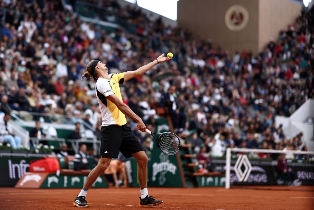 Germany’s Alexander Zverev in action during his second round match against Belgium’s David Goffin at Roland Garros, Paris, May 30, 2024. — Reuters pic 