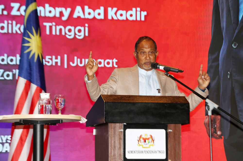 Datuk Seri Zambry Abd Kadir speaks during the Ministry of Higher Education monthly assembly in Putrajaya May 31, 2024. — Picture by Choo Choy May