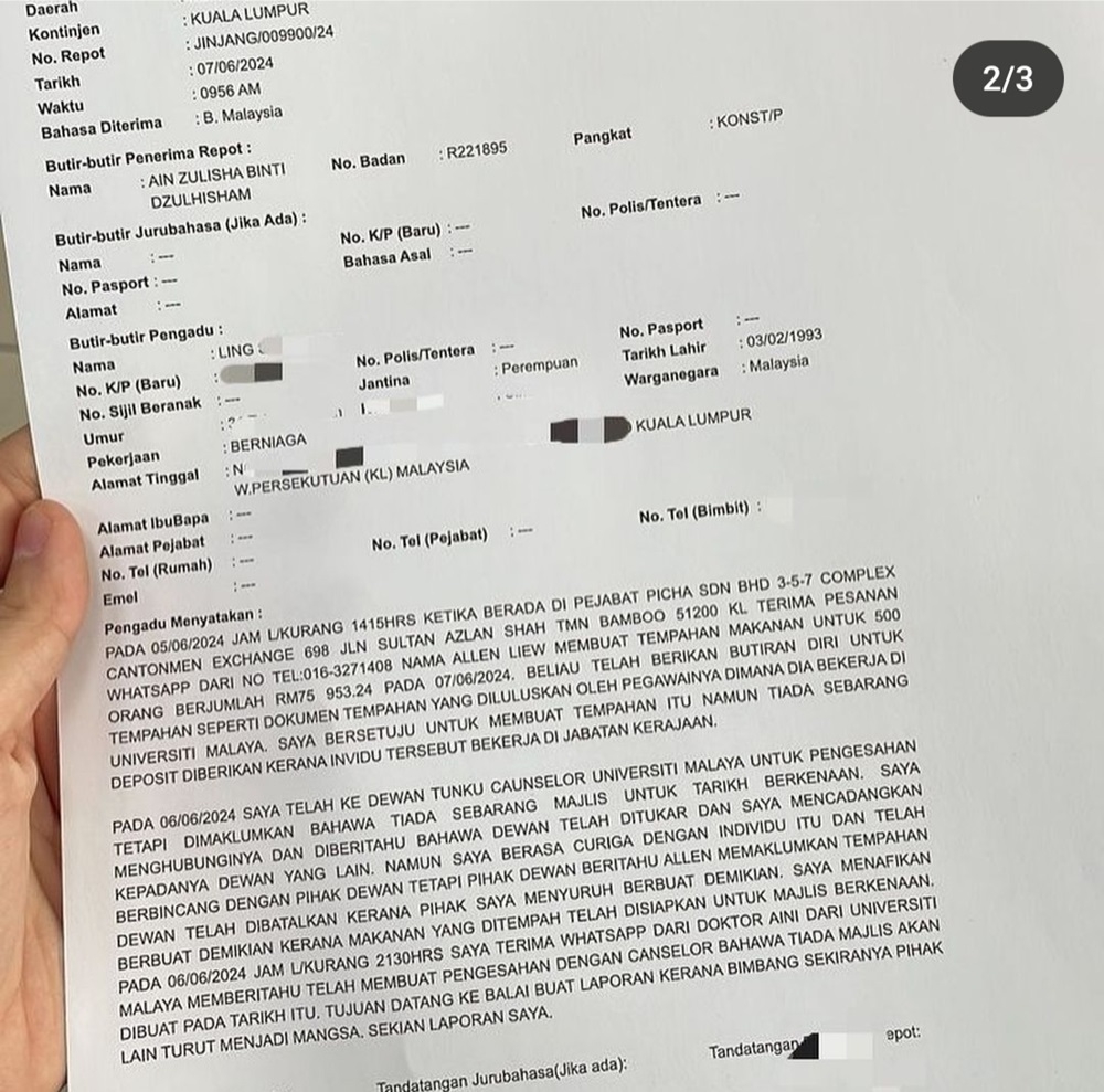 A copy of a police report detailing the chronology of the transpired event was also attached together with the same Instagram posting. ― Picture via Instagram/PichaEats