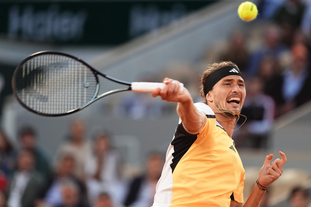 File photo of Germany’s Alexander Zverev playing a forehand return to Norway’s Casper Ruud during their men's singles semi-final match on Court Philippe-Chatrier on day thirteen of the French Open tennis tournament at the Roland Garros Complex in Paris on June 7, 2024. ― AFP pic