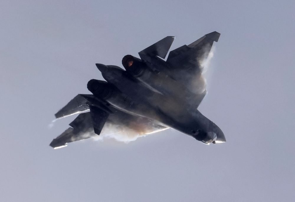 A Sukhoi Su-57 jet fighter performs during the MAKS 2021 air show in Zhukovsky, outside Moscow July 25, 2021. — Reuters pic  