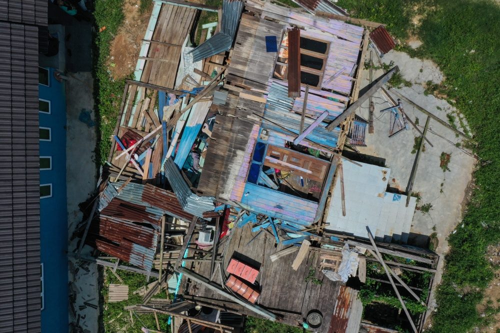 An aeriel view of a house destroyed by a storm in Kampung Kok Berangan June 9, 2024. — Bernama pic